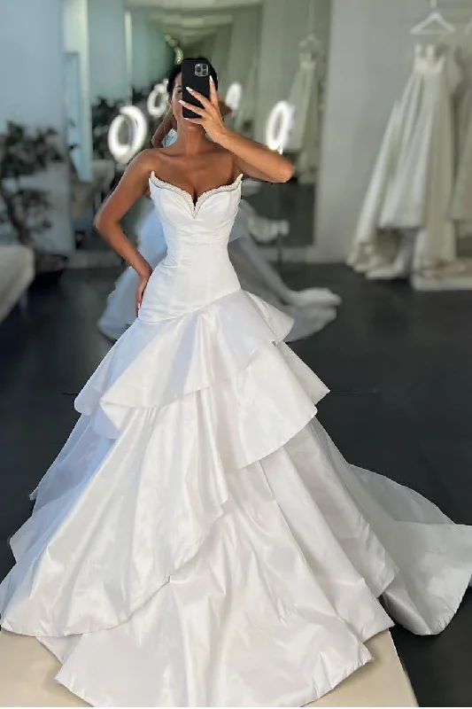 Beaded Sweetheart Wedding Gowns with Layered Skirt velvet skirt luxurious