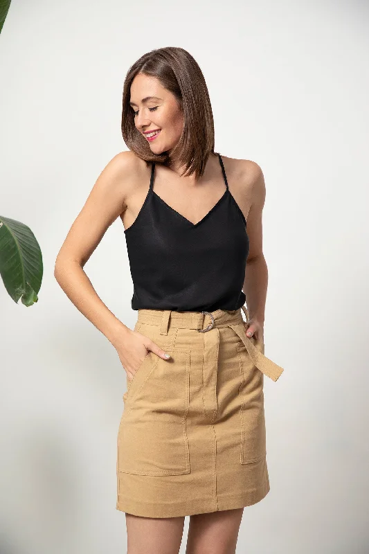 Belted Skirt - Camel Velvet wool skirt breathable