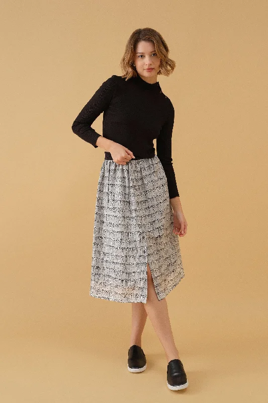 Buttoned Midi Skirt - Black & White Print corduroy skirt durable