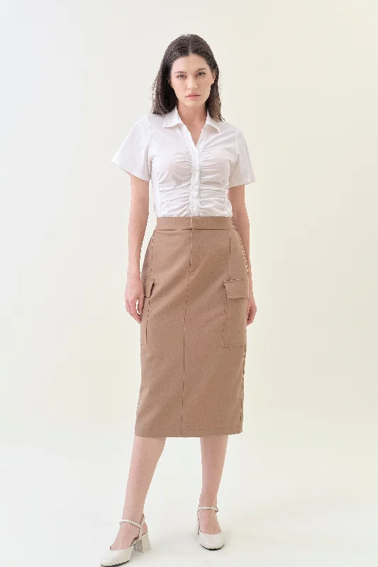 Cargo Midi Column Skirt - Latte chiffon skirt floaty