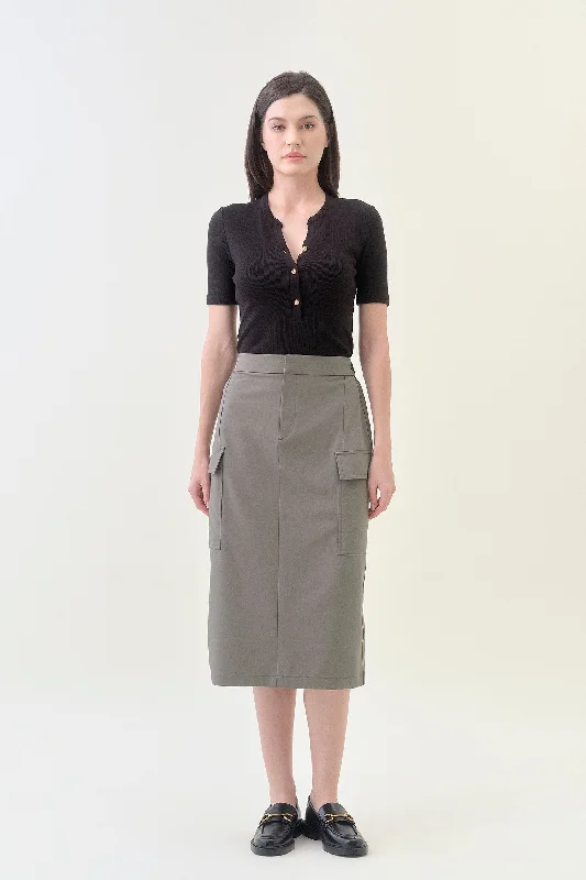 Cargo Midi Column Skirt - Sencha flowy skirt hem