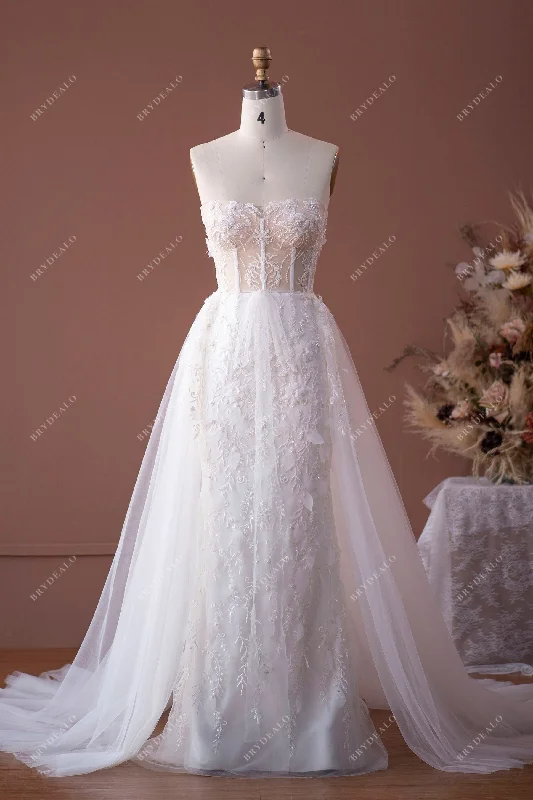 Modern Corset Sweetheart Beaded Lace Tulle Overskirt Bridal Gown lace skirt romantic