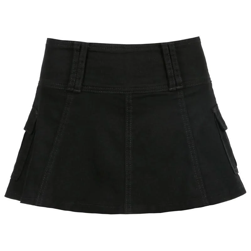 Denim pleated zip-up mini skirt boho skirt vibe