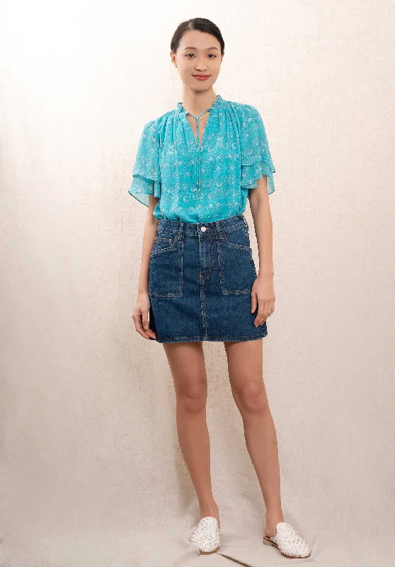 Denim Skirt 11039 Bleu flowy skirt hem