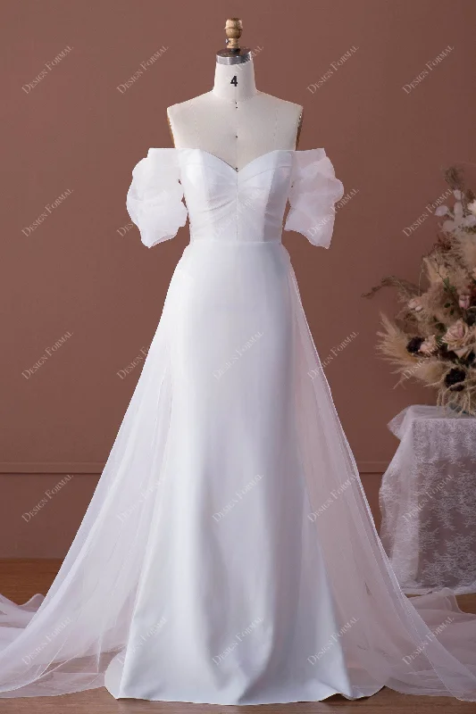 White Organza Off Shoulder Princess Bridal Dress with Overskirt wool skirt breathable