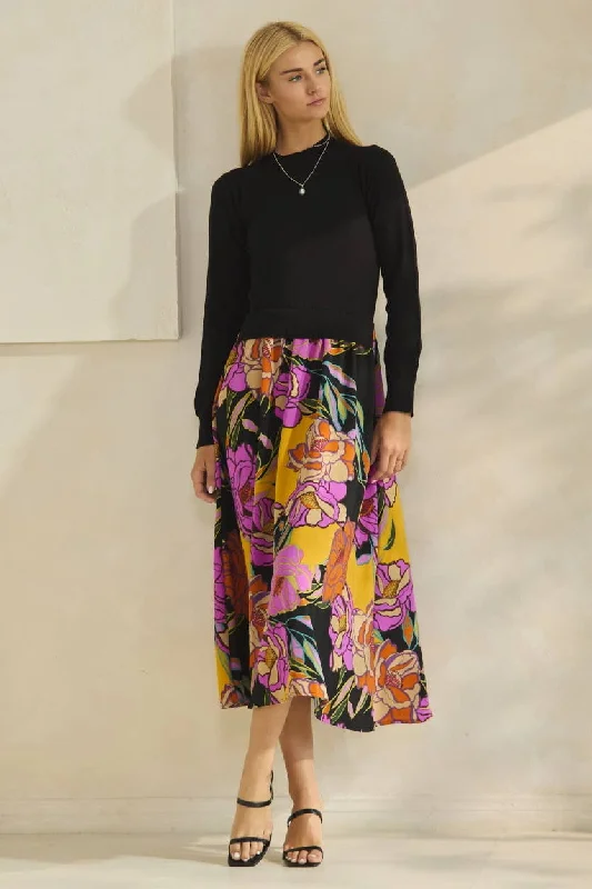 Sweet Escape Sweater Floral Printed Skirt Dress leather skirt sleek