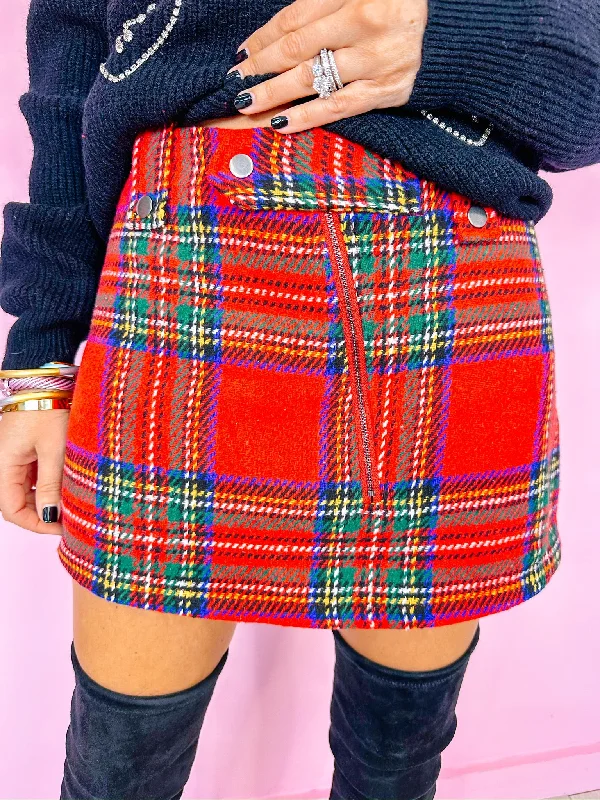 PAINT THE TOWN PLAID SKORT - RED ribbed skirt waist