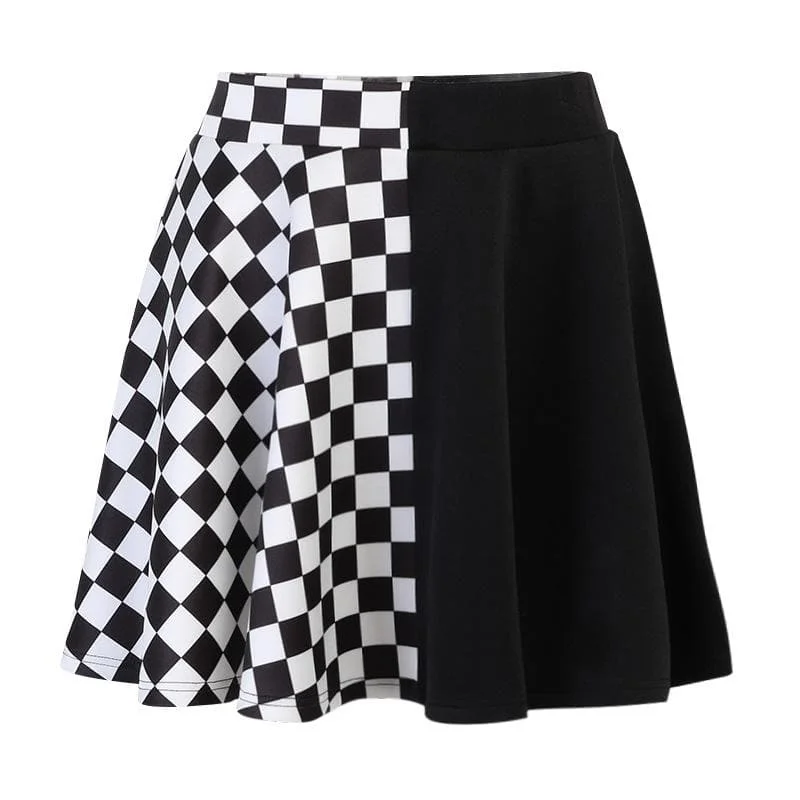 Plaid patchwork contrast ruched A line mini skirt denim skirt classic