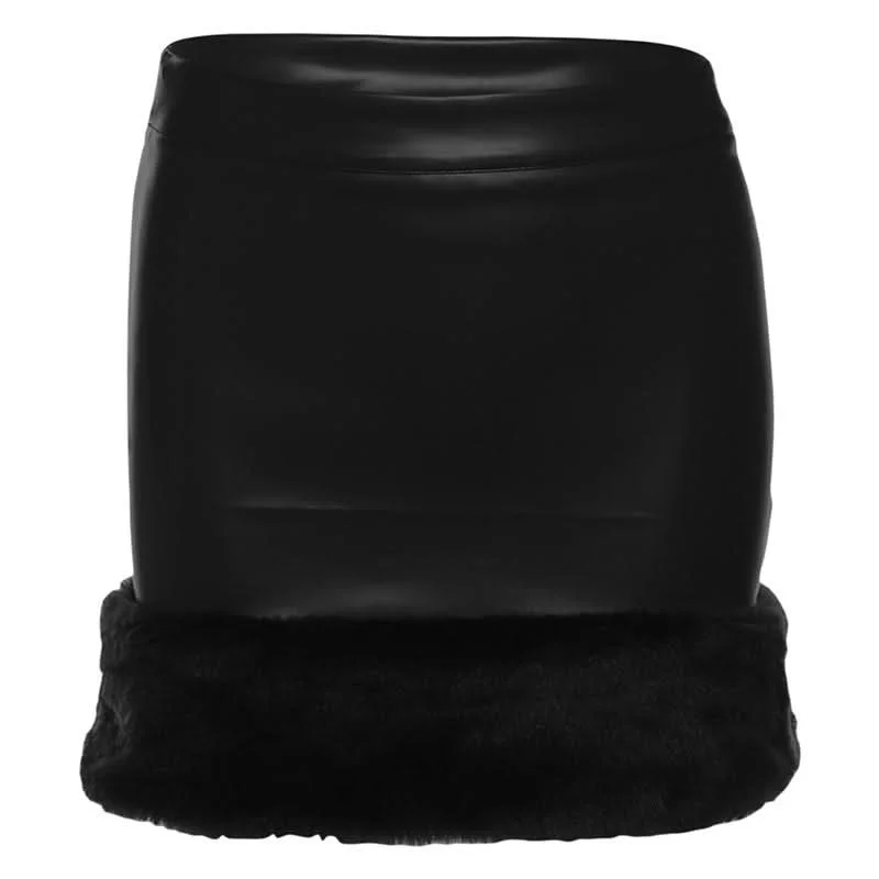 PU leather fluffy patchwork zip-up mini skirt velvet skirt rich