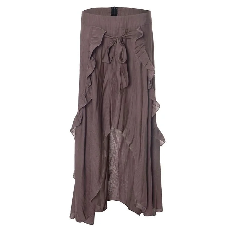 Ruffle knotted zip-up maxi skirt lace skirt intricate