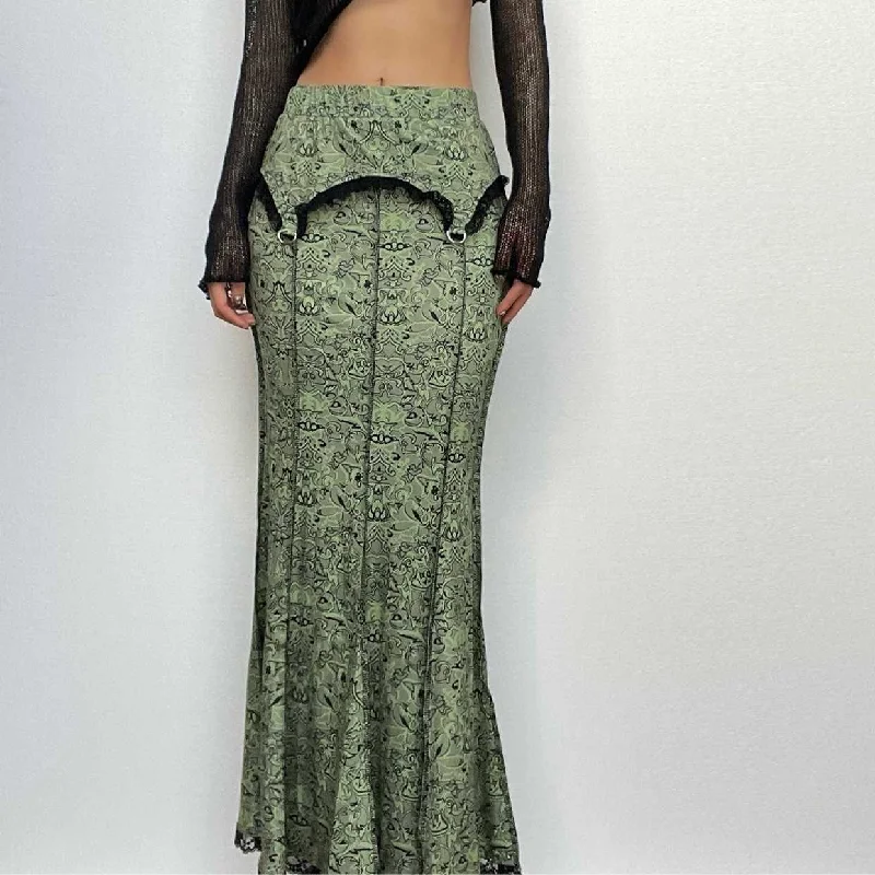 Stitch lace hem abstract contrast maxi skirt chiffon skirt airy