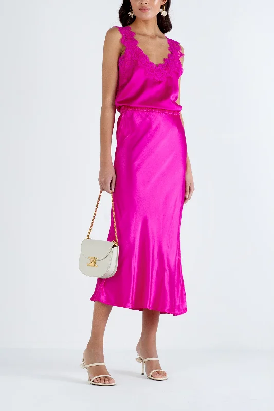 "The Orla" - Satin Midi Skirt (Hot Pink) velvet skirt plush