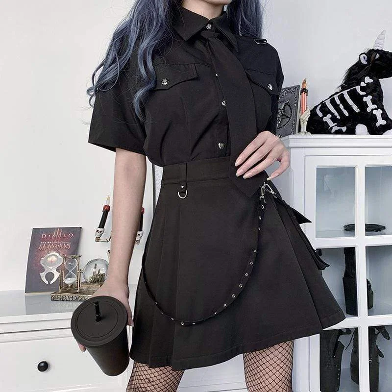 Women's Gothic A-line Skirts With Detachable Eyelets Belt&Pocket athletic skirt fit