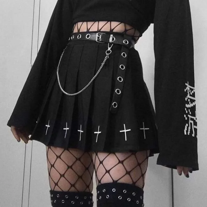 Women's Gothic Crosses Pleated Skirts chiffon skirt airy