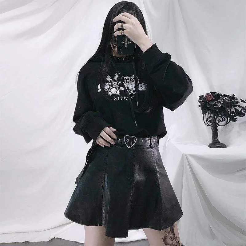 Women's Gothic Faux Leather Skirts With Belt denim skirt casual