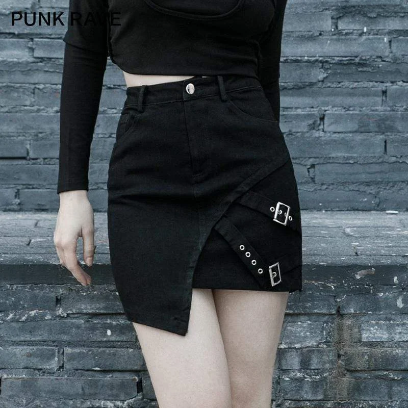 Women's Gothic Irregular Skirts With Chains denim skirt durable