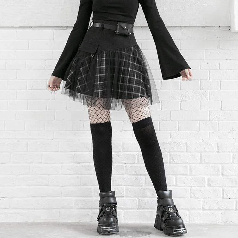 Women's Gothic Mess Overskirt Plaid Skirts pleated skirt texture