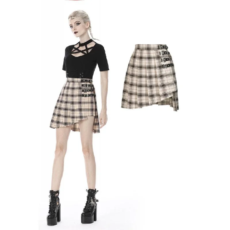 Women's Punk Checked Belts Plaid Pleated Short Skirts velvet skirt luxurious