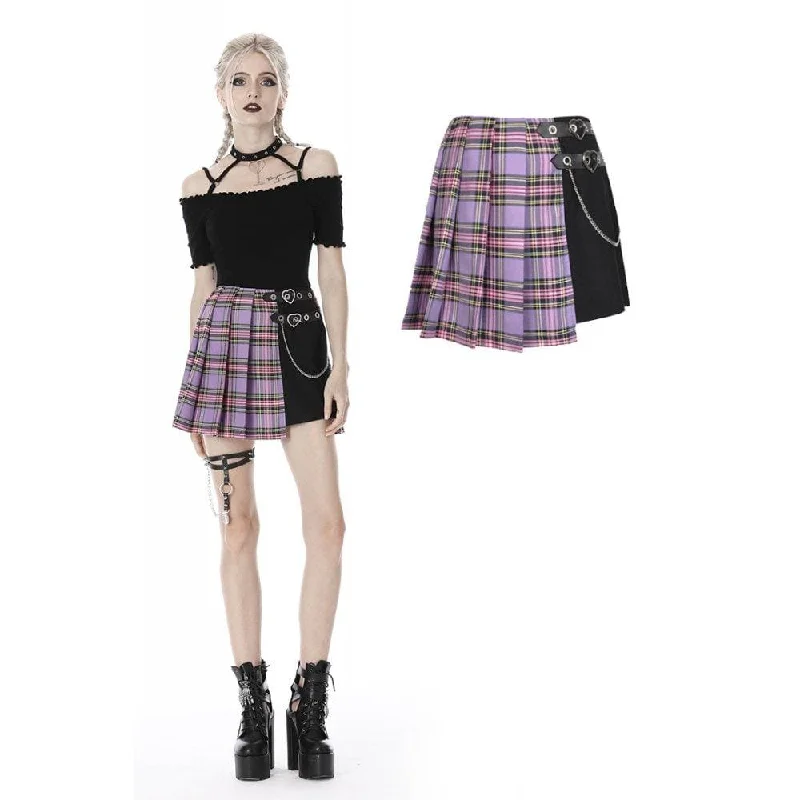 Women's Punk Fake-two-layered Plaid Pleated Skirts cashmere skirt plush