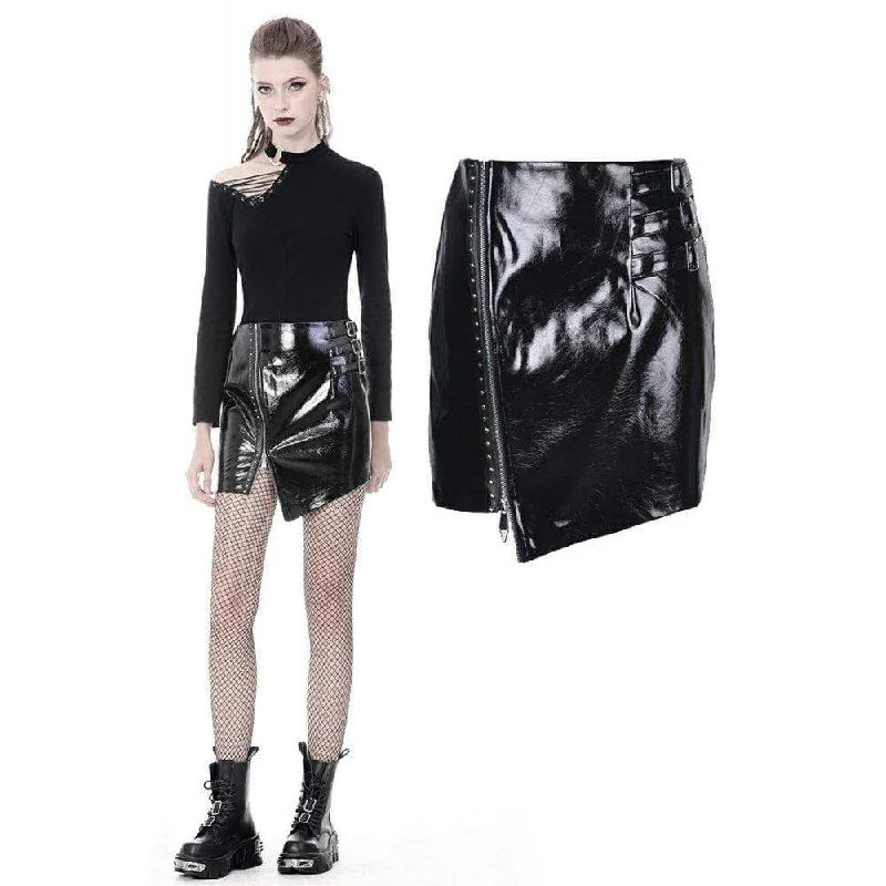 Women's Punk Shining Irregular PU Short Butt-hugging Skirts linen skirt natural